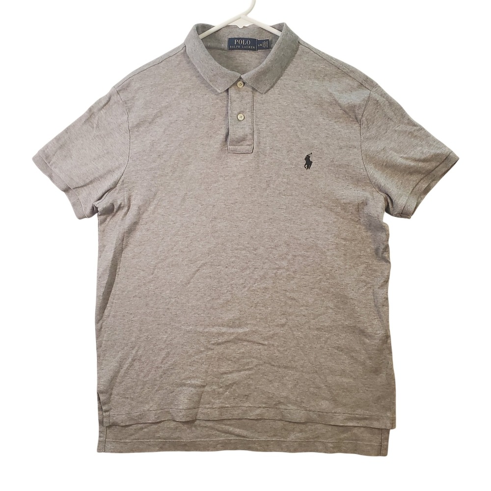 Polo Ralph Lauren Mens Gray Short Sleeve Cotton Polo Shirt Size Large Black Pony
